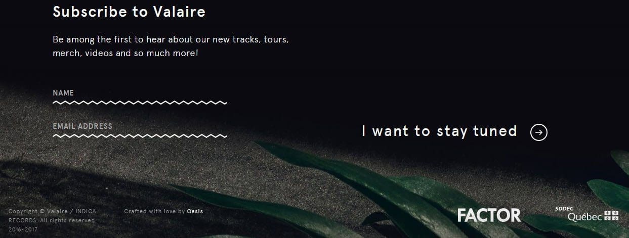 Valaire website footer example visual design call to action